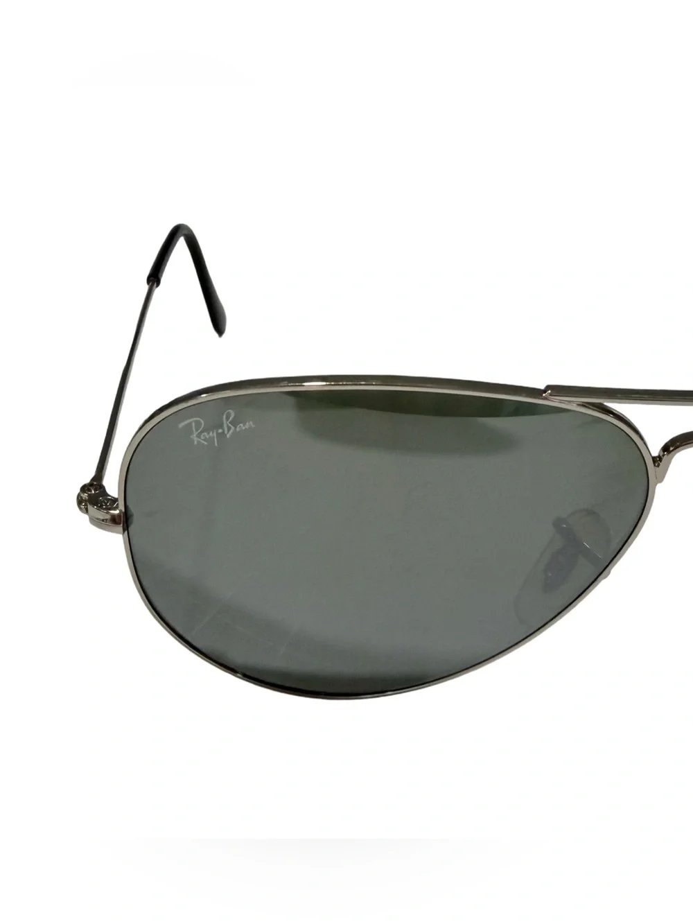 Ray-Ban Aviator Sunglasses in Silver Frame with Green Lenses